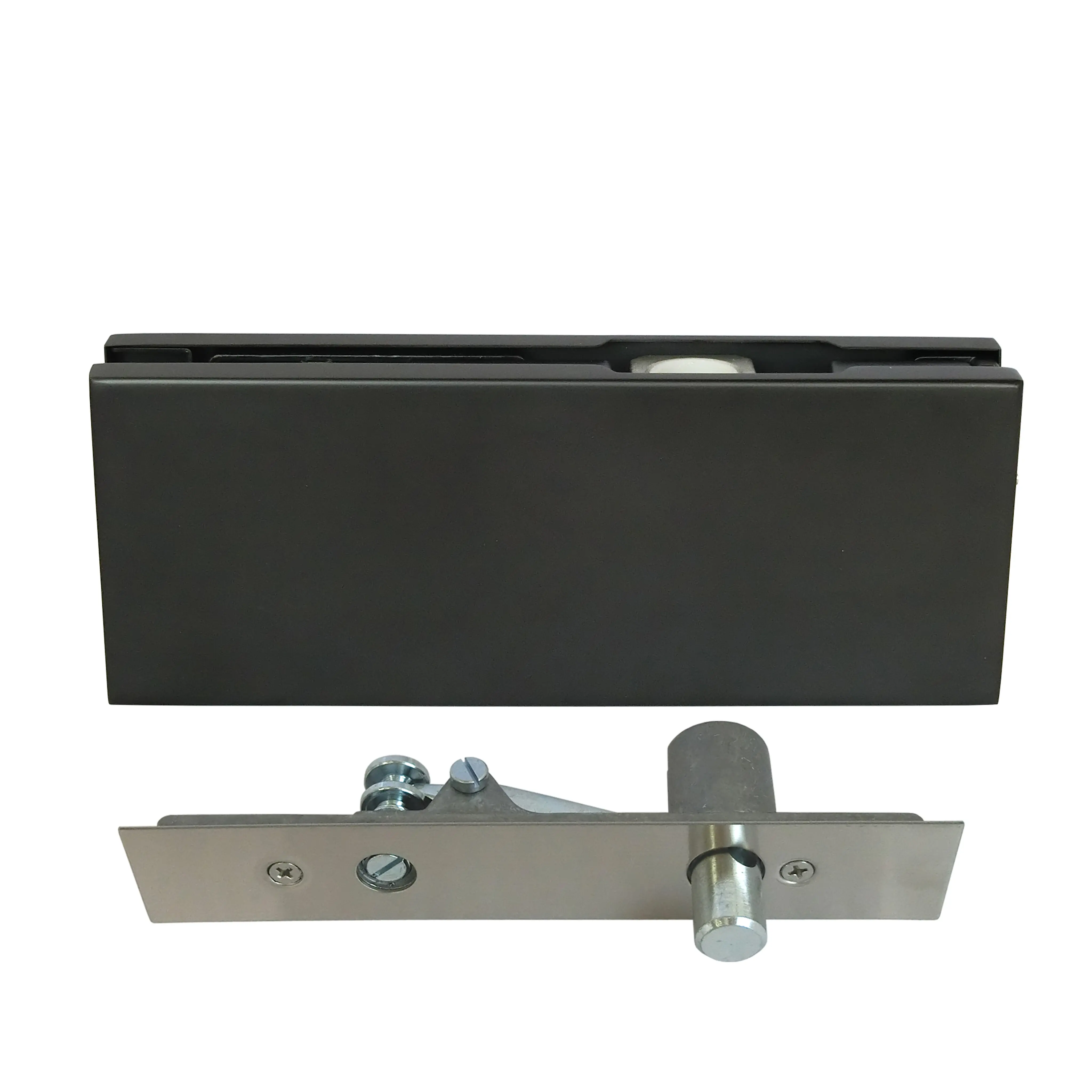 Top pivot door clamp with adjustable pivot pin on frame