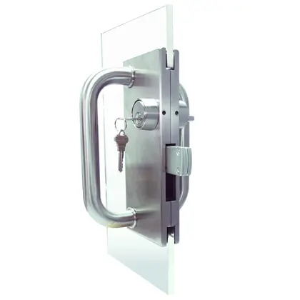 Center glass lock with deadbolt, US cylinder and pull handle 