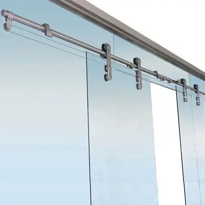 Synchronous double glass sliding door system 