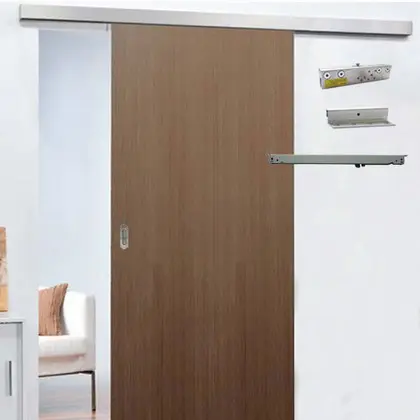 Soft closing aluminum sliding door system for wooden door 