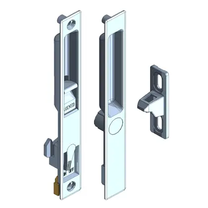 Aluminum sliding door lock - Flushmount with nite latch and cylinder hole plug 